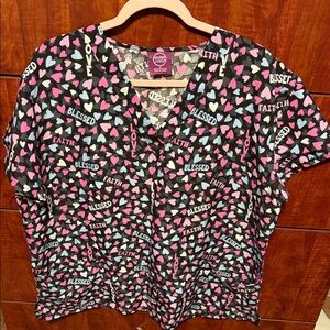 Cherokee Women's Heart Print Blouse - Black and Pink
